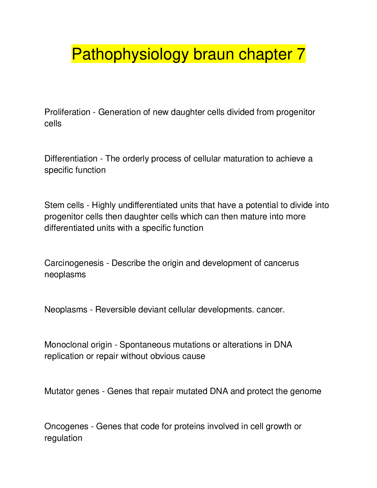 Preview image for Pathophysiology braun chapter 7